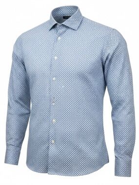 Paul Taylor Mens Large Slim Fit Shirt Blue Geometric 100% Cotton Long Sleeve